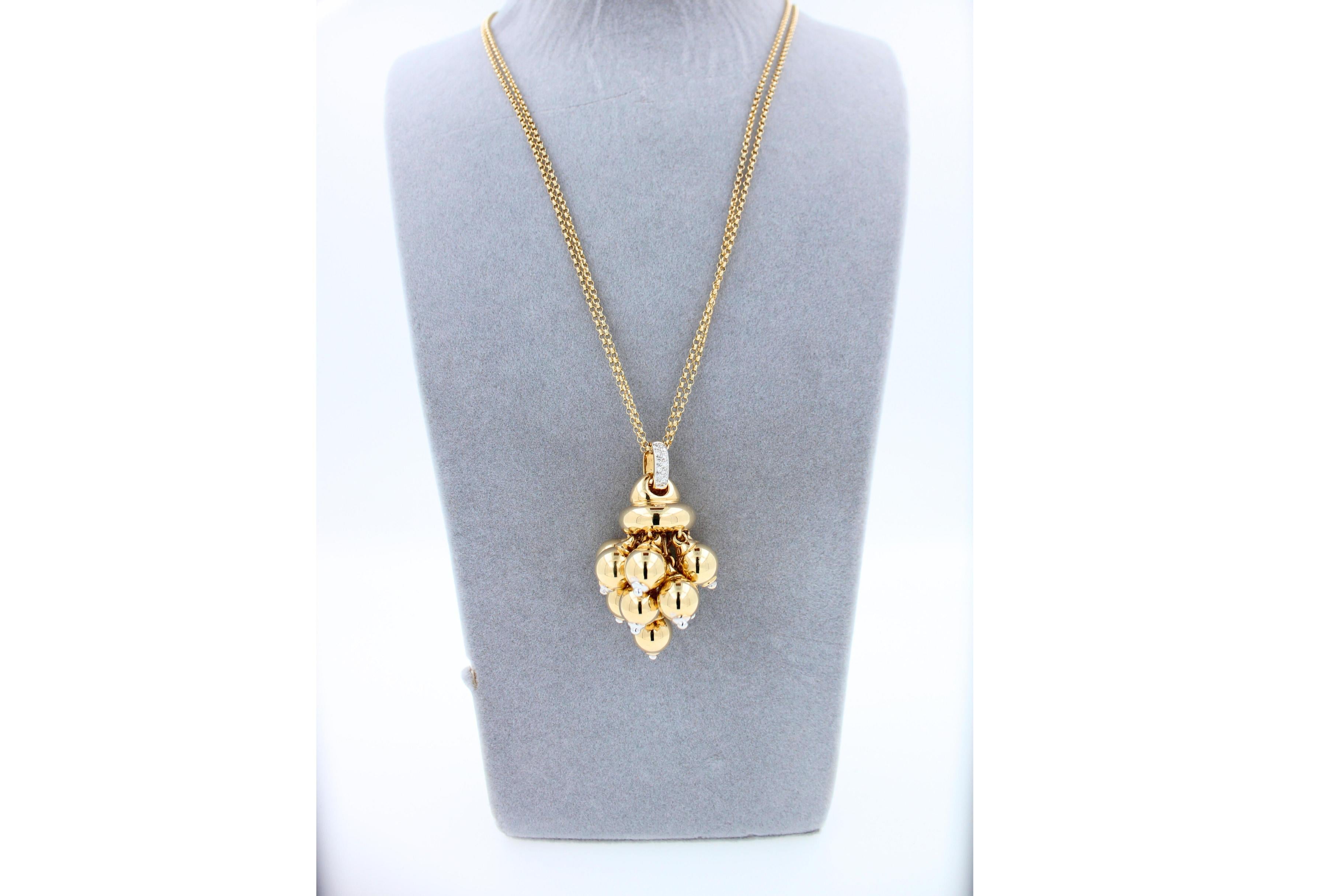 Diamonds Golden Spheres Gold Balls Geometric Bells Motif 18K Gold Necklace