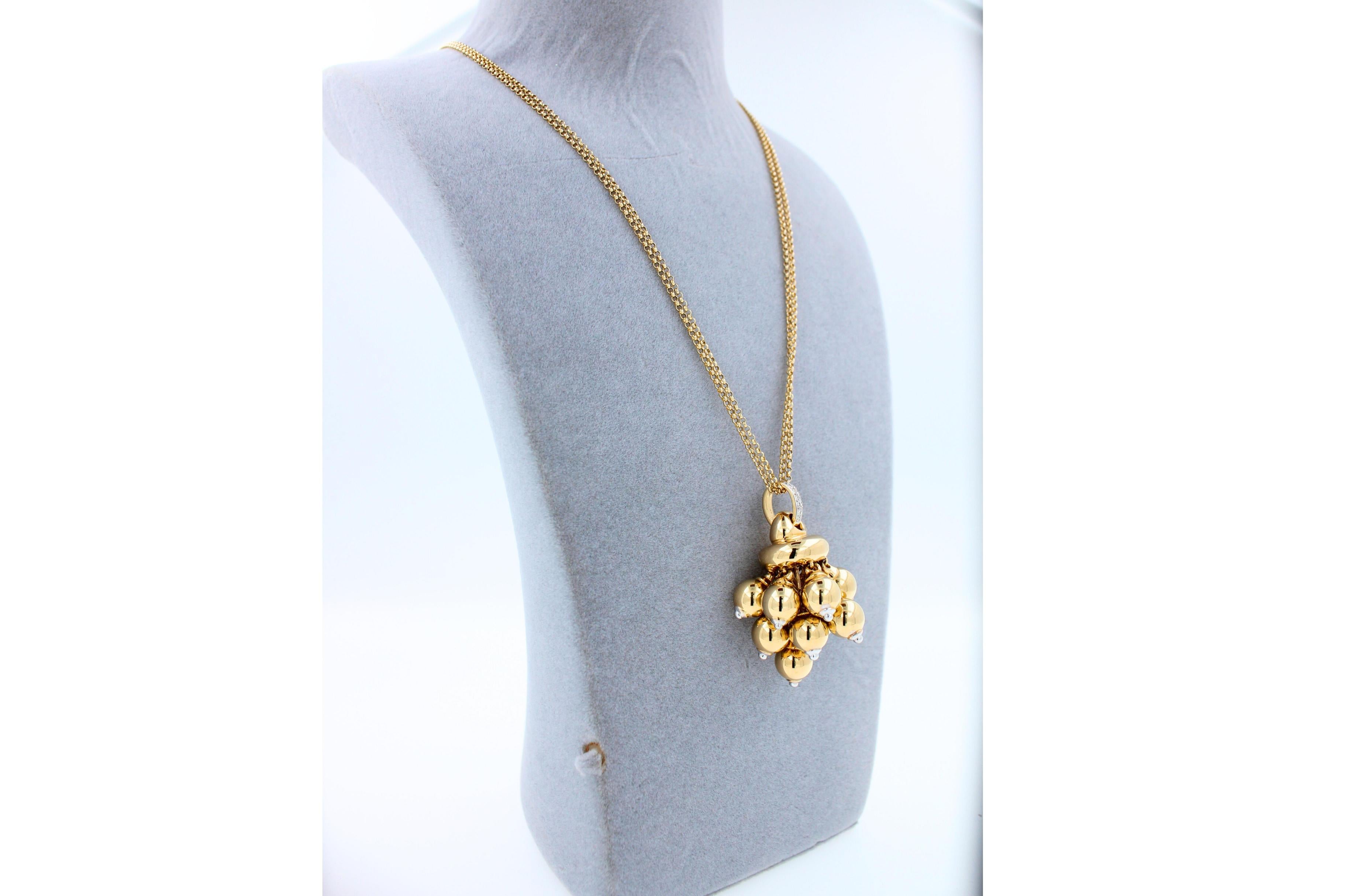 Diamonds Golden Spheres Gold Balls Geometric Bells Motif 18K Gold Necklace