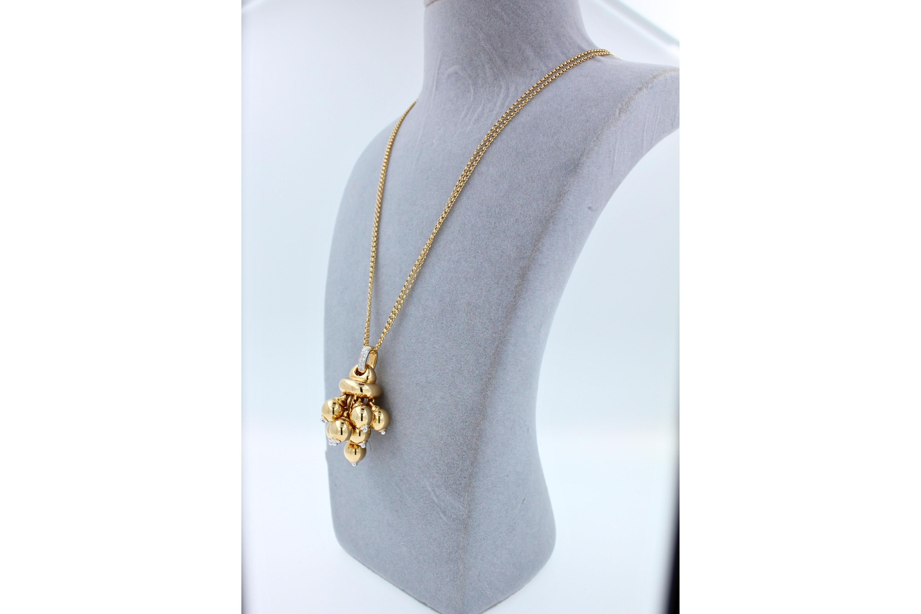 Diamonds Golden Spheres Gold Balls Geometric Bells Motif 18K Gold Necklace
