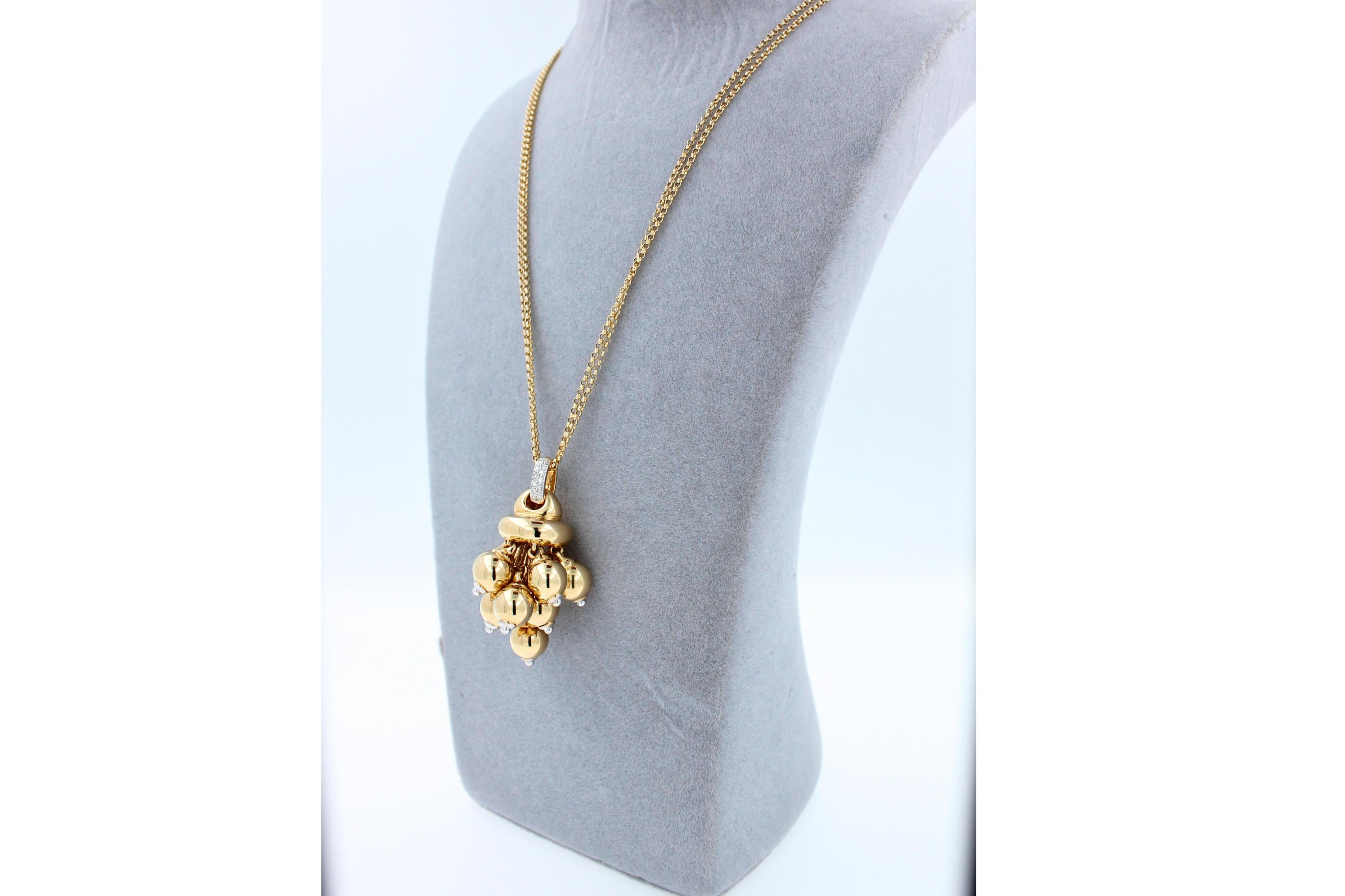 Diamonds Golden Spheres Gold Balls Geometric Bells Motif 18K Gold Necklace