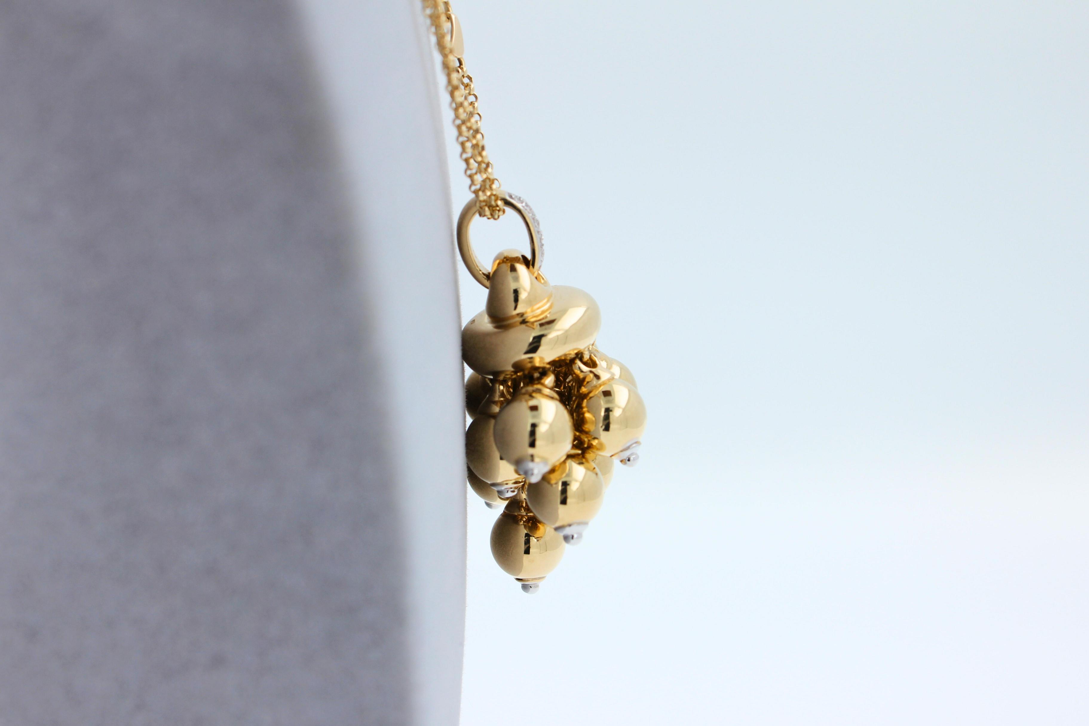 Diamonds Golden Spheres Gold Balls Geometric Bells Motif 18K Gold Necklace