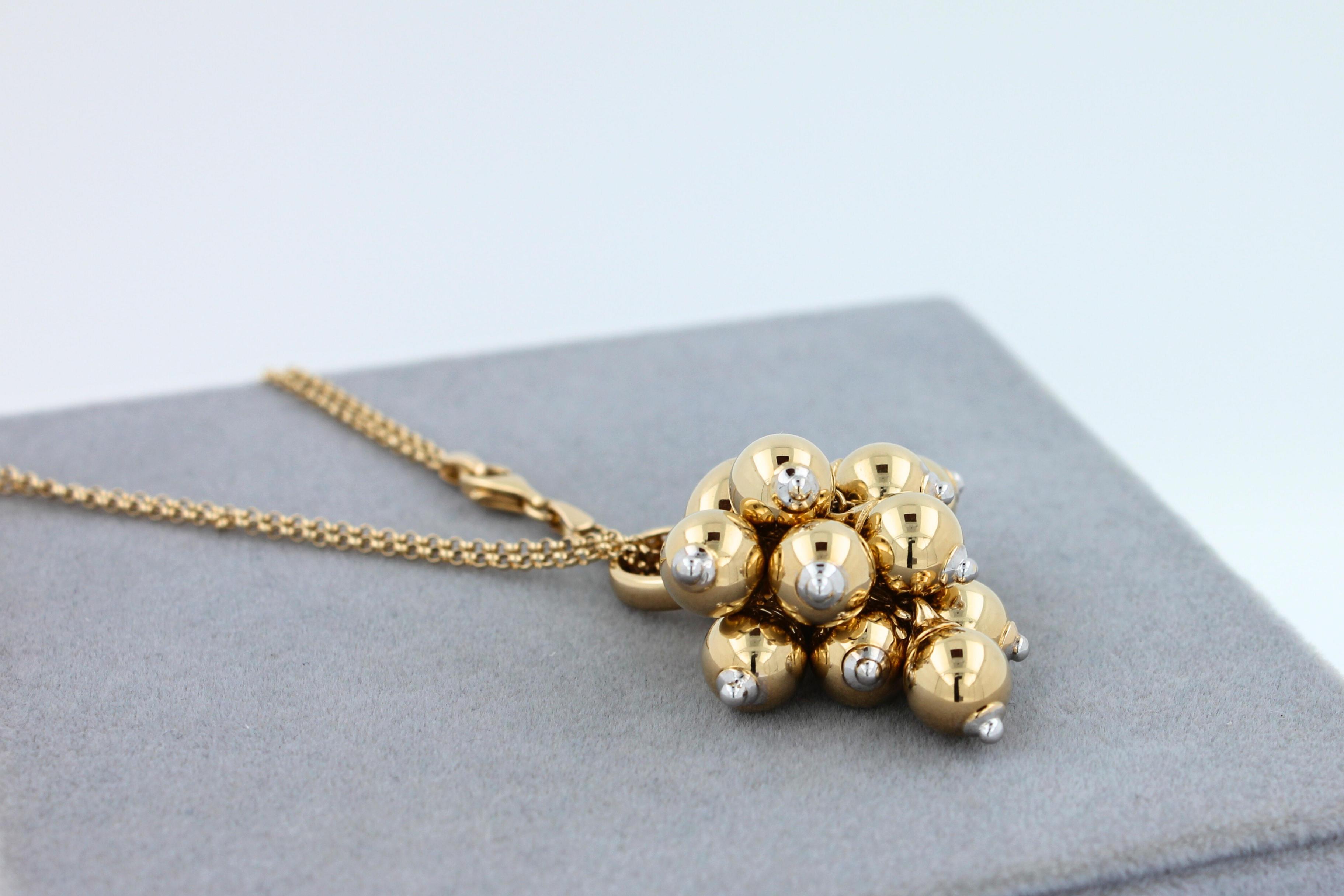 Diamonds Golden Spheres Gold Balls Geometric Bells Motif 18K Gold Necklace