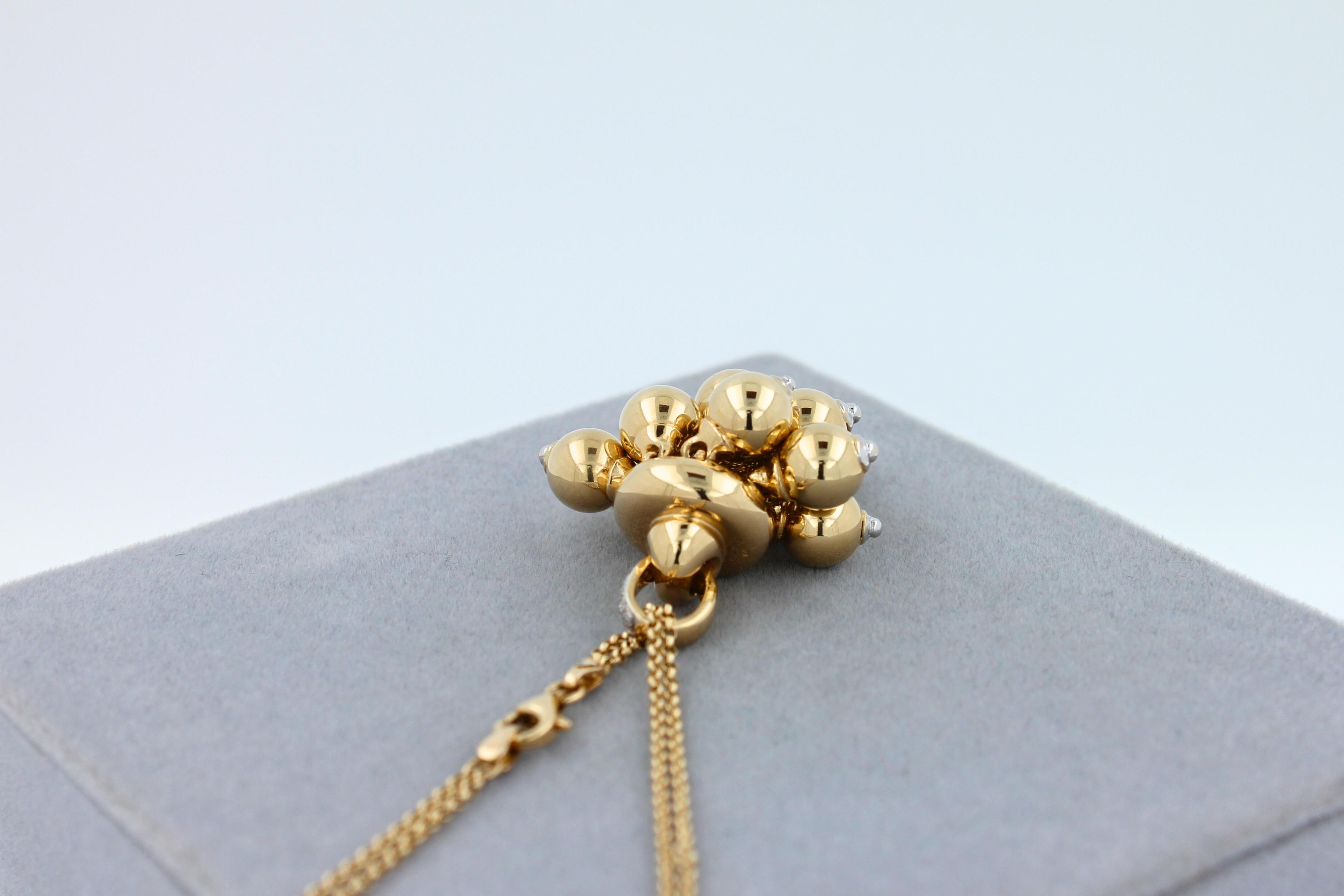 Diamonds Golden Spheres Gold Balls Geometric Bells Motif 18K Gold Necklace