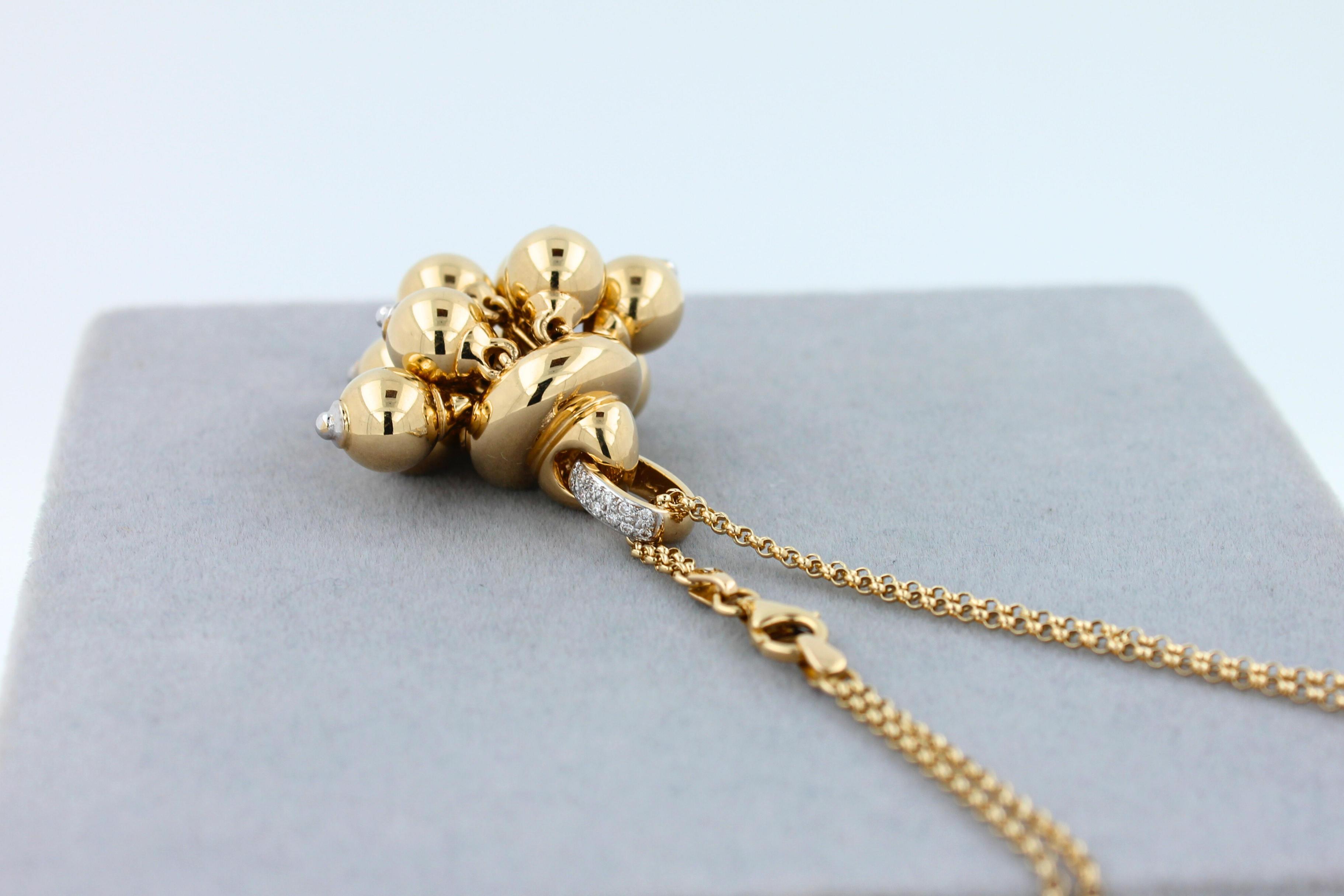 Diamonds Golden Spheres Gold Balls Geometric Bells Motif 18K Gold Necklace