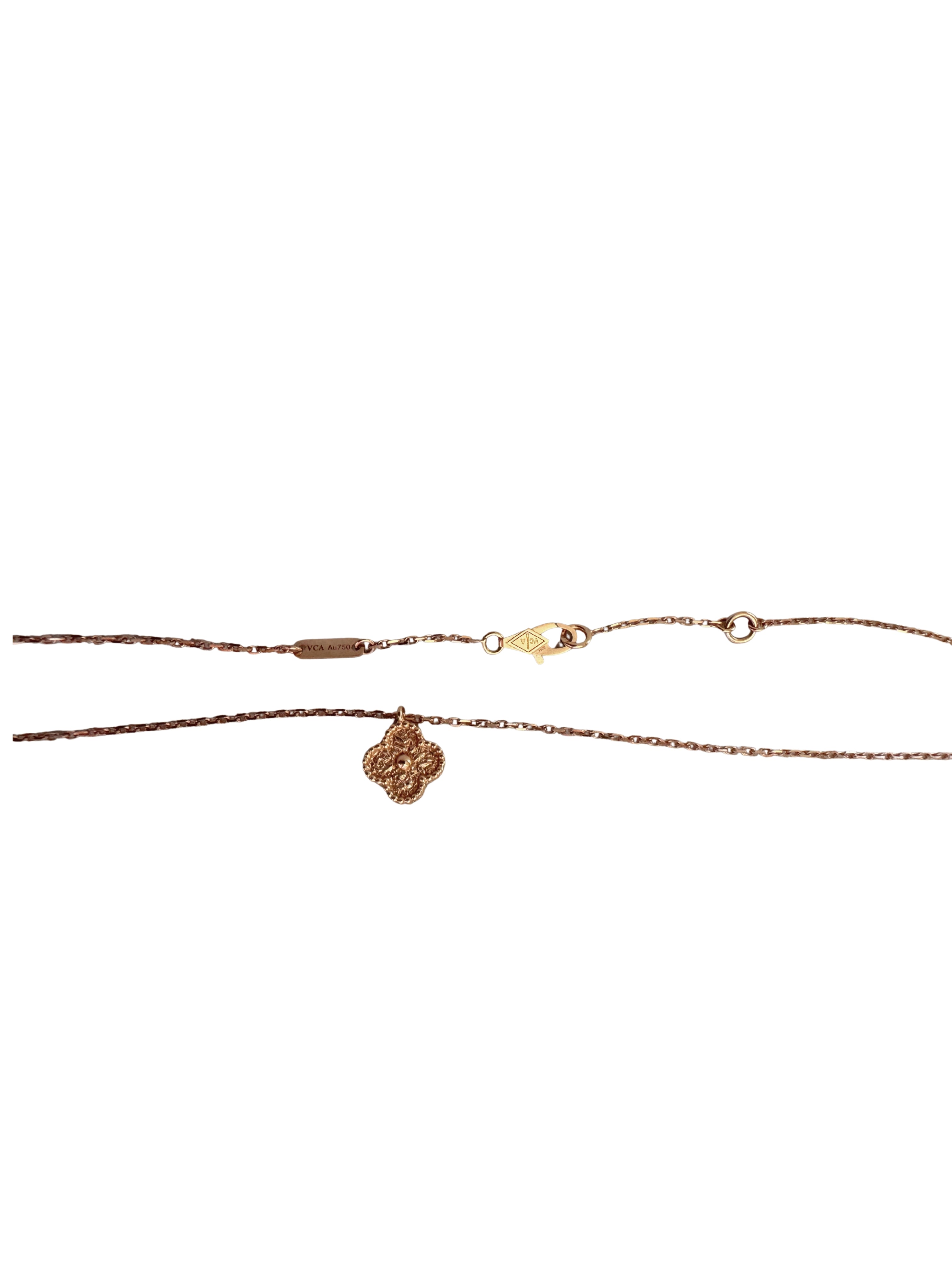 Van Cleef & Arpels Sweet Alhambra Hammered 1 Motif 18K Rose Gold Pendant Necklace