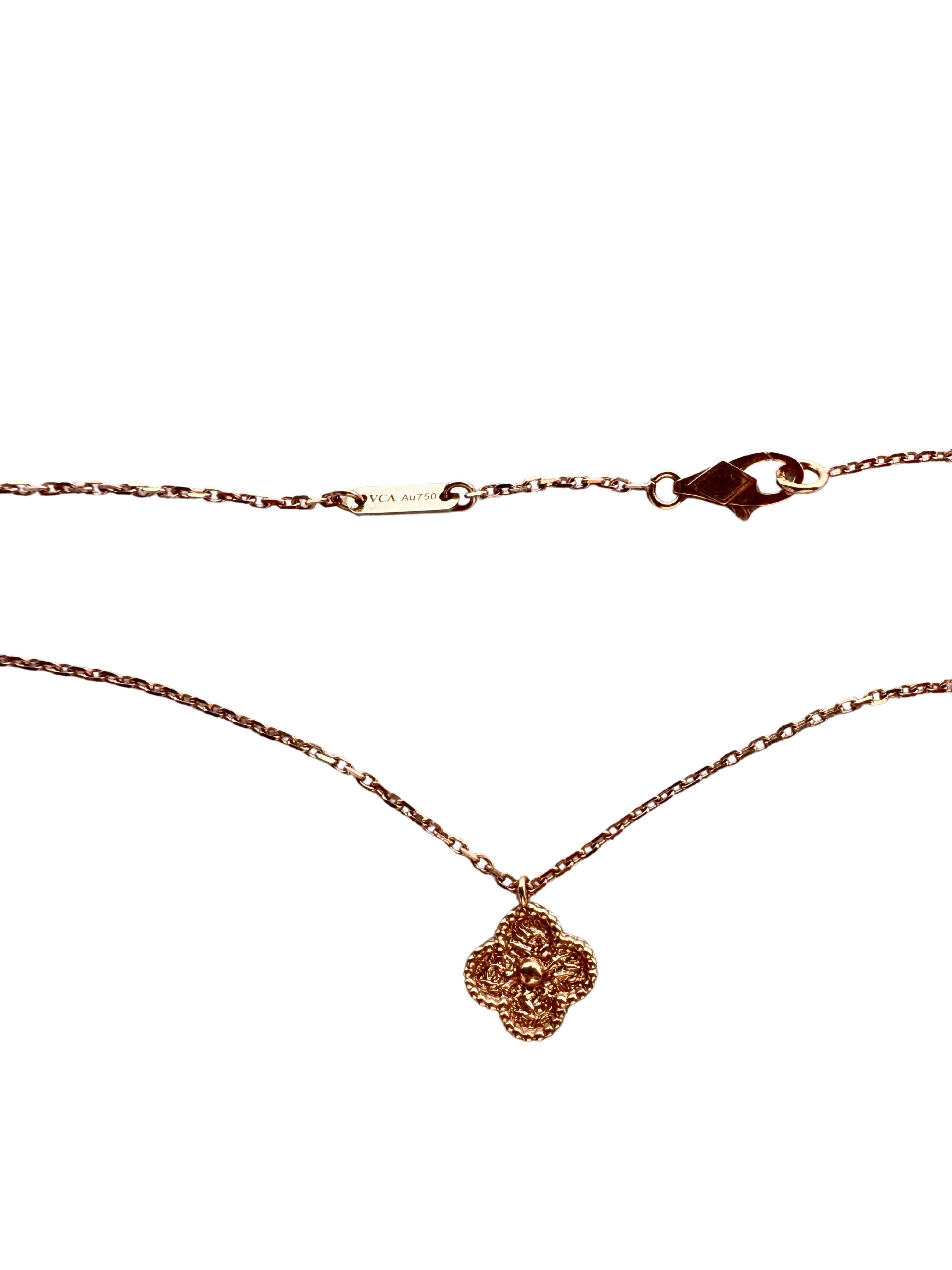 Van Cleef & Arpels Sweet Alhambra Hammered 1 Motif 18K Rose Gold Pendant Necklace