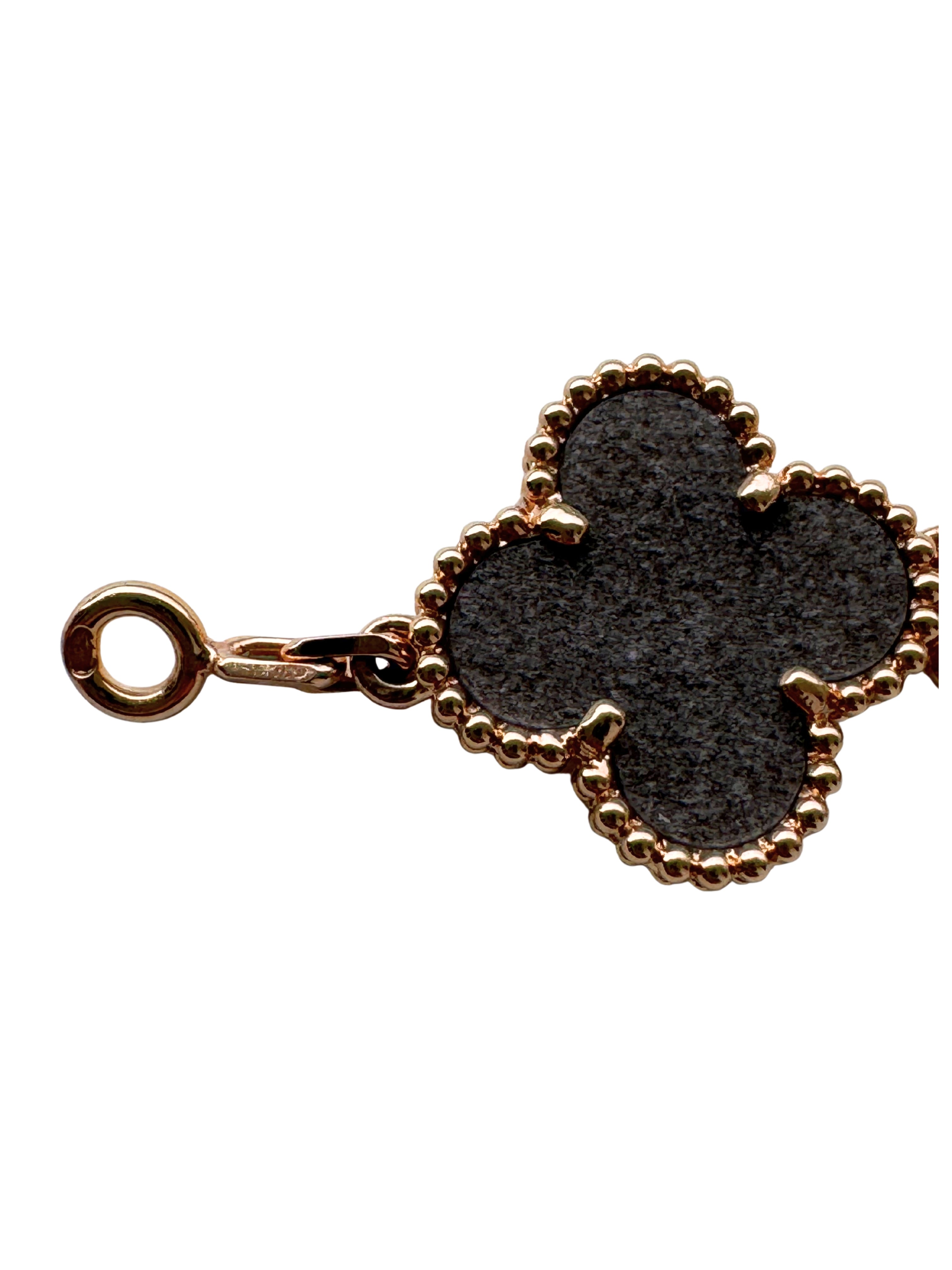 Van Cleef & Arpels Vintage Alhambra Silver Grey Obsidian 18K Rose Gold Estate Pre-Owned 5 Motif Statement Bracelet