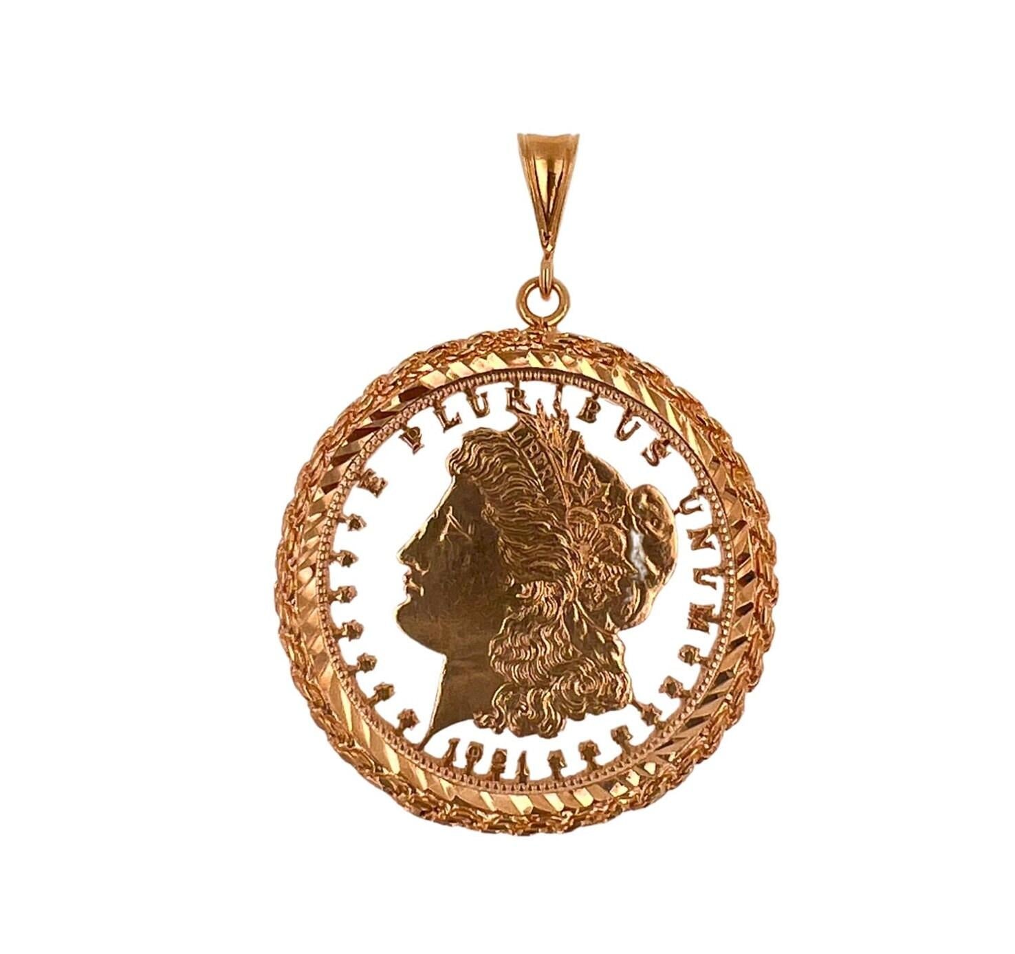 Vintage American Dollar Lady Liberty Genuine Coin White Rose Gold Vermeil Sterli