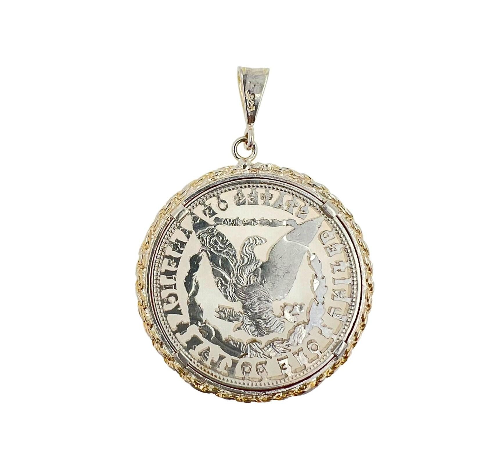 Vintage American USA Dollar Bald Eagle Genuine Coin White Rhodium Plated Sterlin