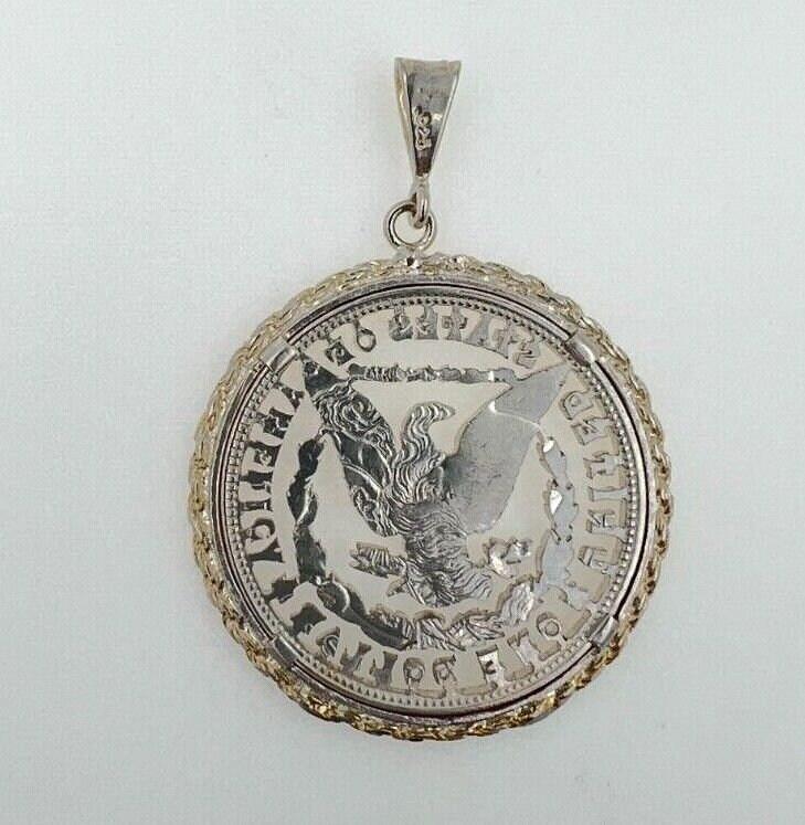 Vintage American USA Dollar Bald Eagle Genuine Coin White Rhodium Plated Sterlin