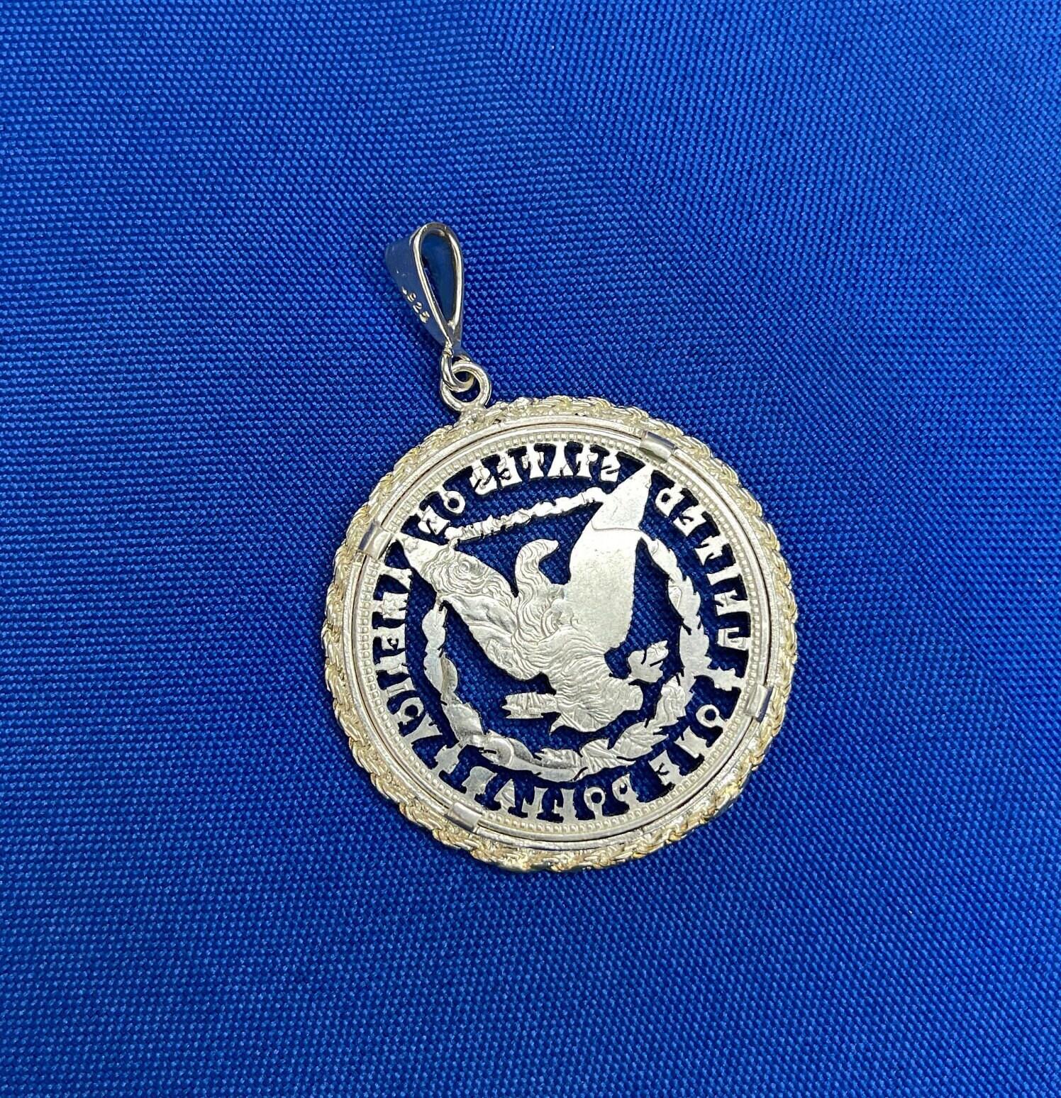 Vintage American USA Dollar Bald Eagle Genuine Coin White Rhodium Plated Sterlin