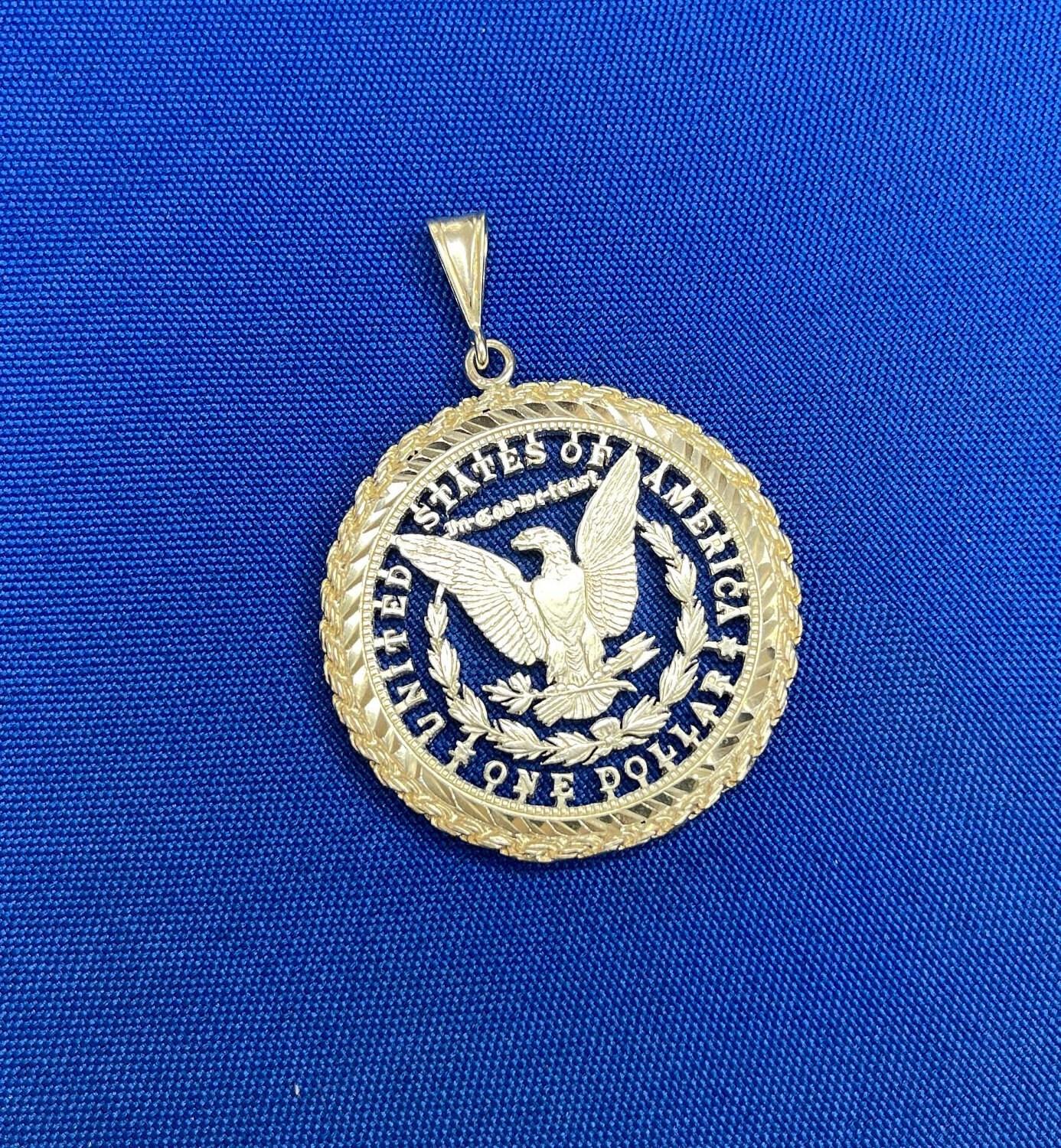 Vintage American USA Dollar Bald Eagle Genuine Coin White Rhodium Plated Sterlin