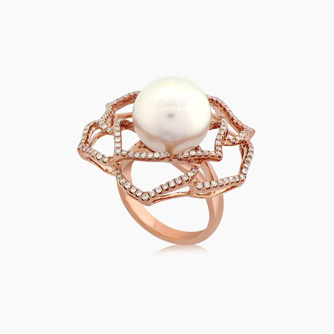 White South Sea Pearl & Fancy Diamond & White Diamond Floral 18K Rose Gold Ring