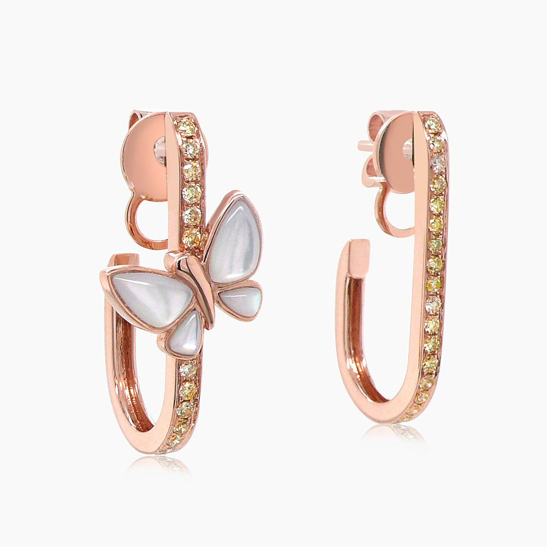 White Mother of Pearl & Diamonds Butterfly Sweet 18K Rose Gold Stud Earrings
