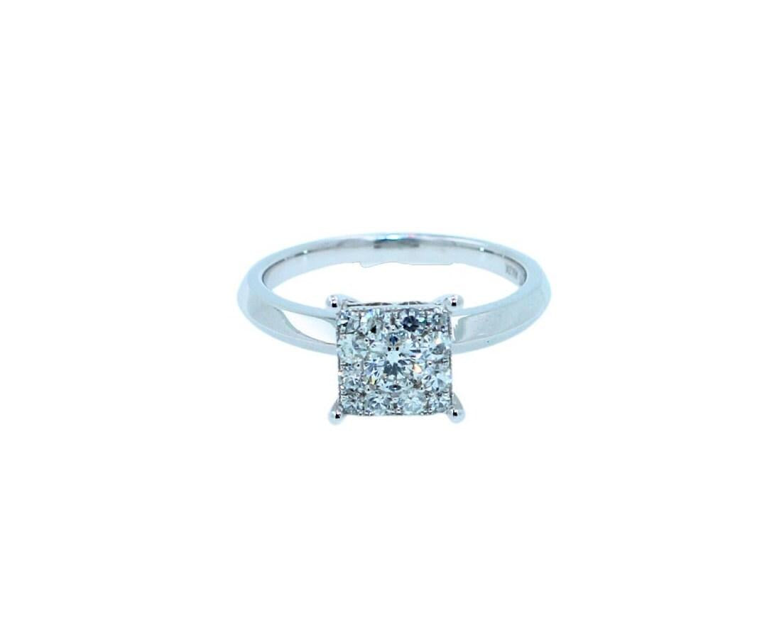 White Diamond Brilliant Cut Square Halo Pave Set French Cluster Illusion Engagem