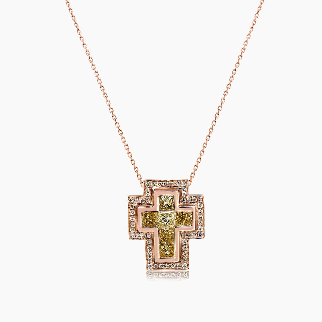 Square Cut Yellow Diamond & Fancy Diamond 18K Rose Gold Cross Necklace