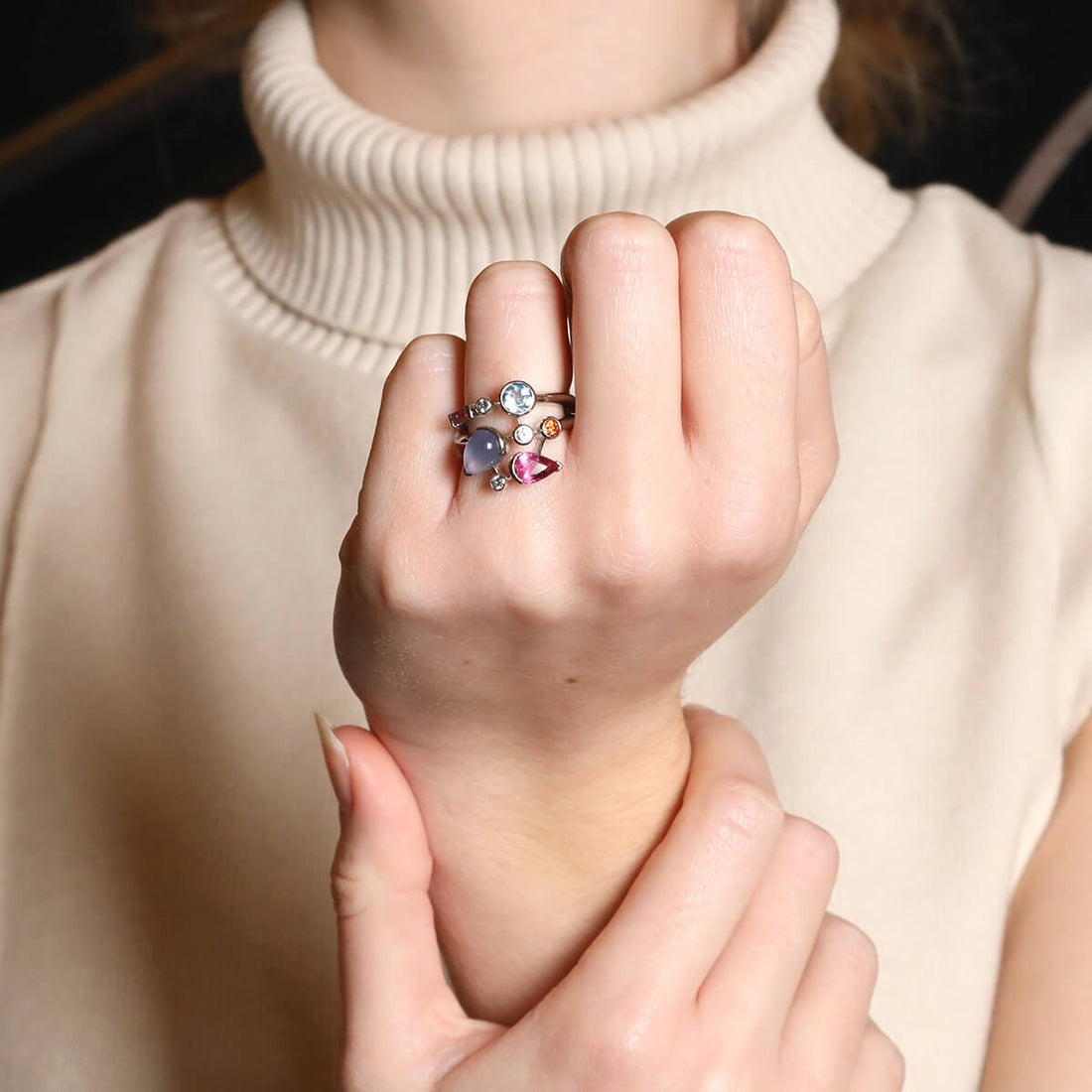 Cartier Meli Melo Diamond Chalcedony Aquamarine Garnet Tourmalines Platinum Ring