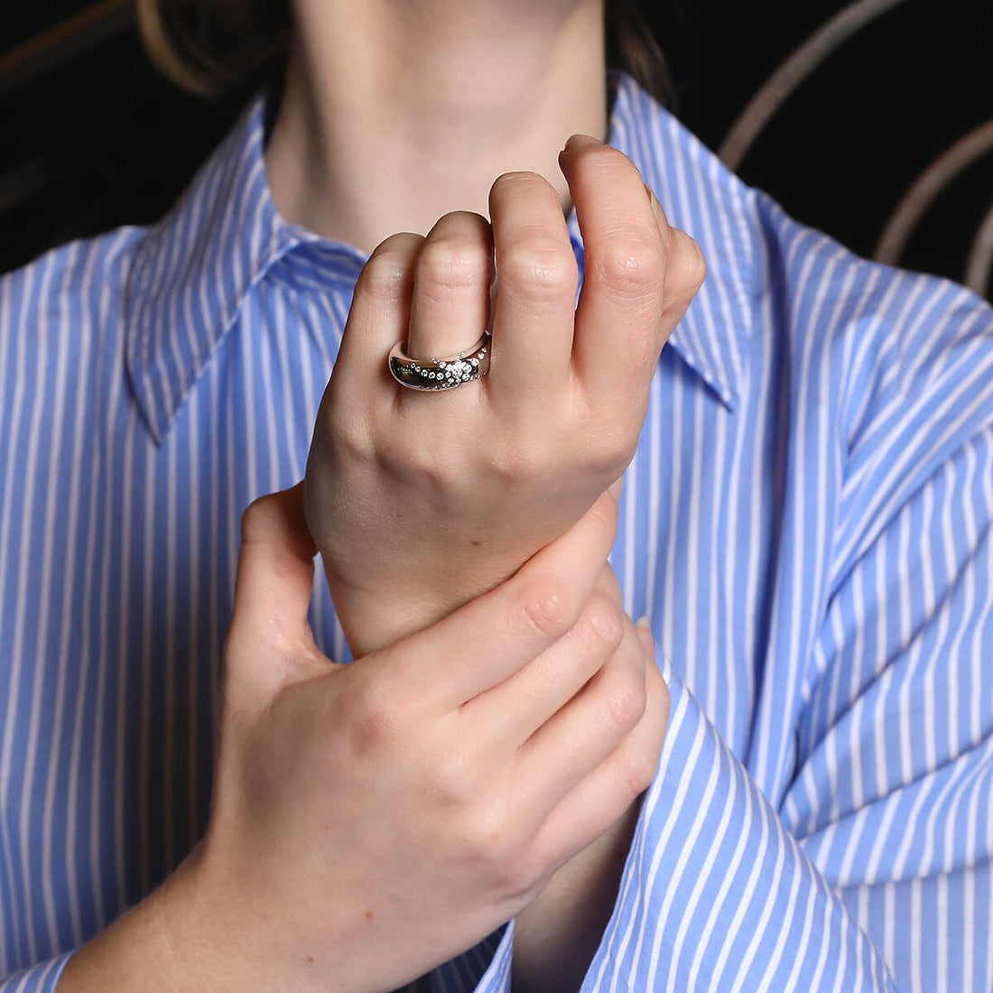 Chaumet Anneau Diamonds 18K White Gold Flush Set Band Ring