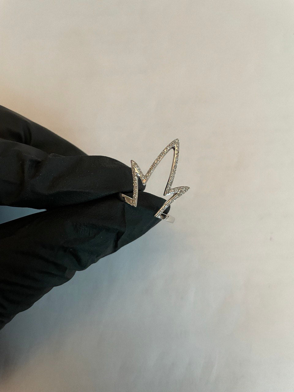 Crown Geometric Minimalist Brilliant Cut White Diamond 14 Karat White Gold Ring