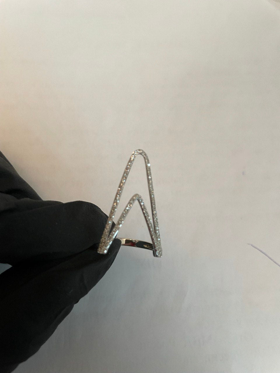 Crown Geometric Triangle Brilliant Cut White Diamond 14 Karat White Gold Ring