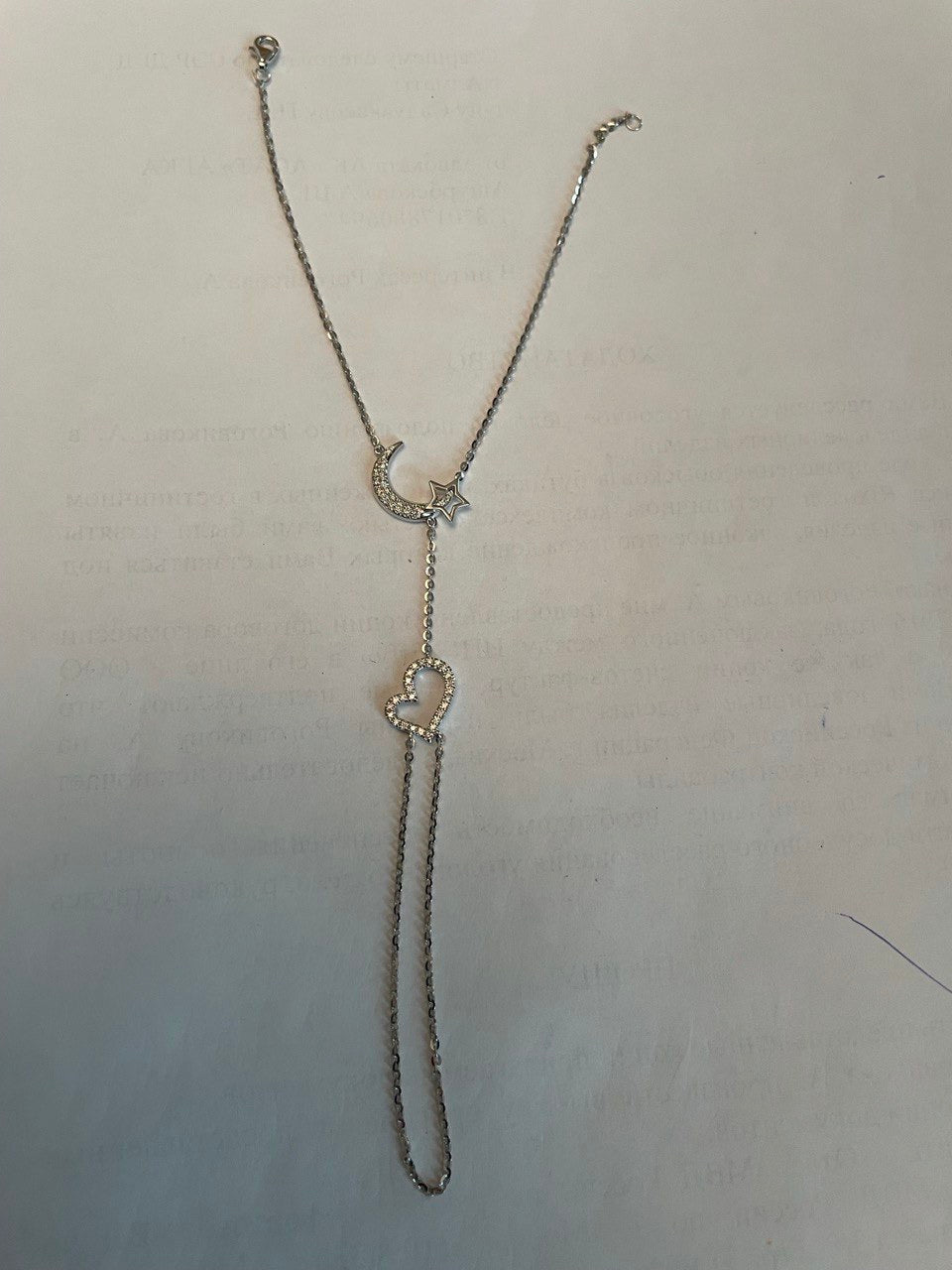 Finger Ring Chain Heart Lunar Diamond Symbol 18K White Gold Statement Bracelet