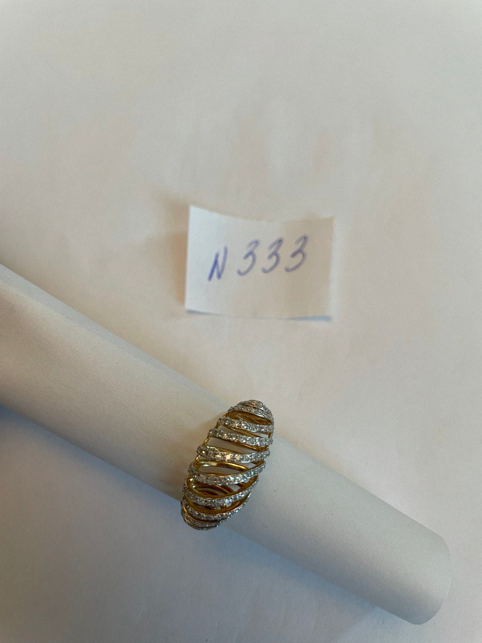 Diamond Spiral Waves Sculptural 14K Yellow Gold Statement Cocktail Ring