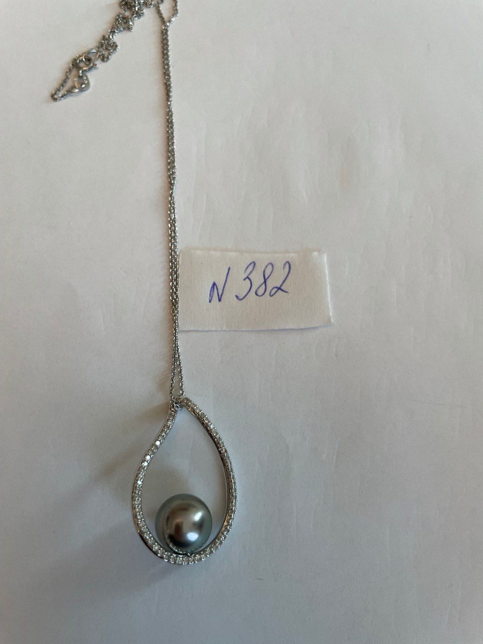 Silver Grey Black Tahitian Pearl Diamond 14K White Gold Form Pendant Necklace