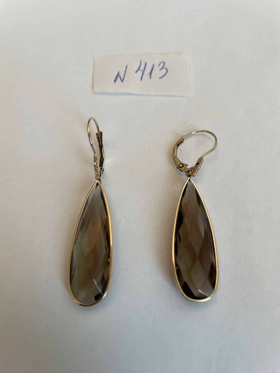Brown Smoky Quartz Pear Teardrop Shape 14K Yellow Gold Statement Drop Earrings