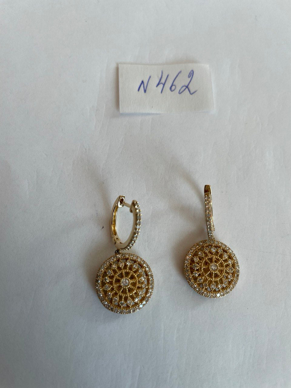 Sun Ray Solar Burst Diamonds Pave Halo 14K Yellow Gold Statement Earrings