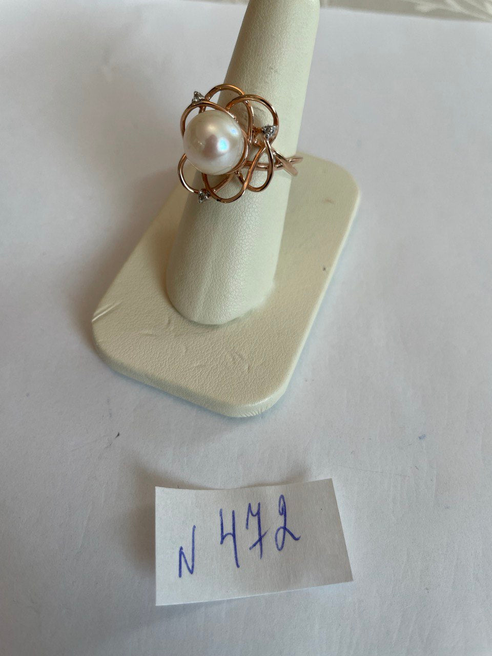 Round White Pearl Saturn Floral Flower Motif 14K Yellow Gold Statement Ring