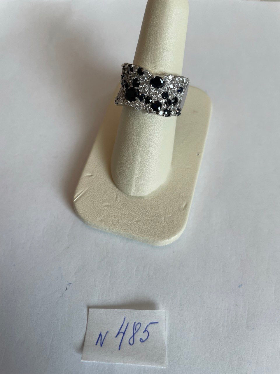 Blue Sapphire & White Diamond Pave Cluster Set 14K White Gold Statement Ring