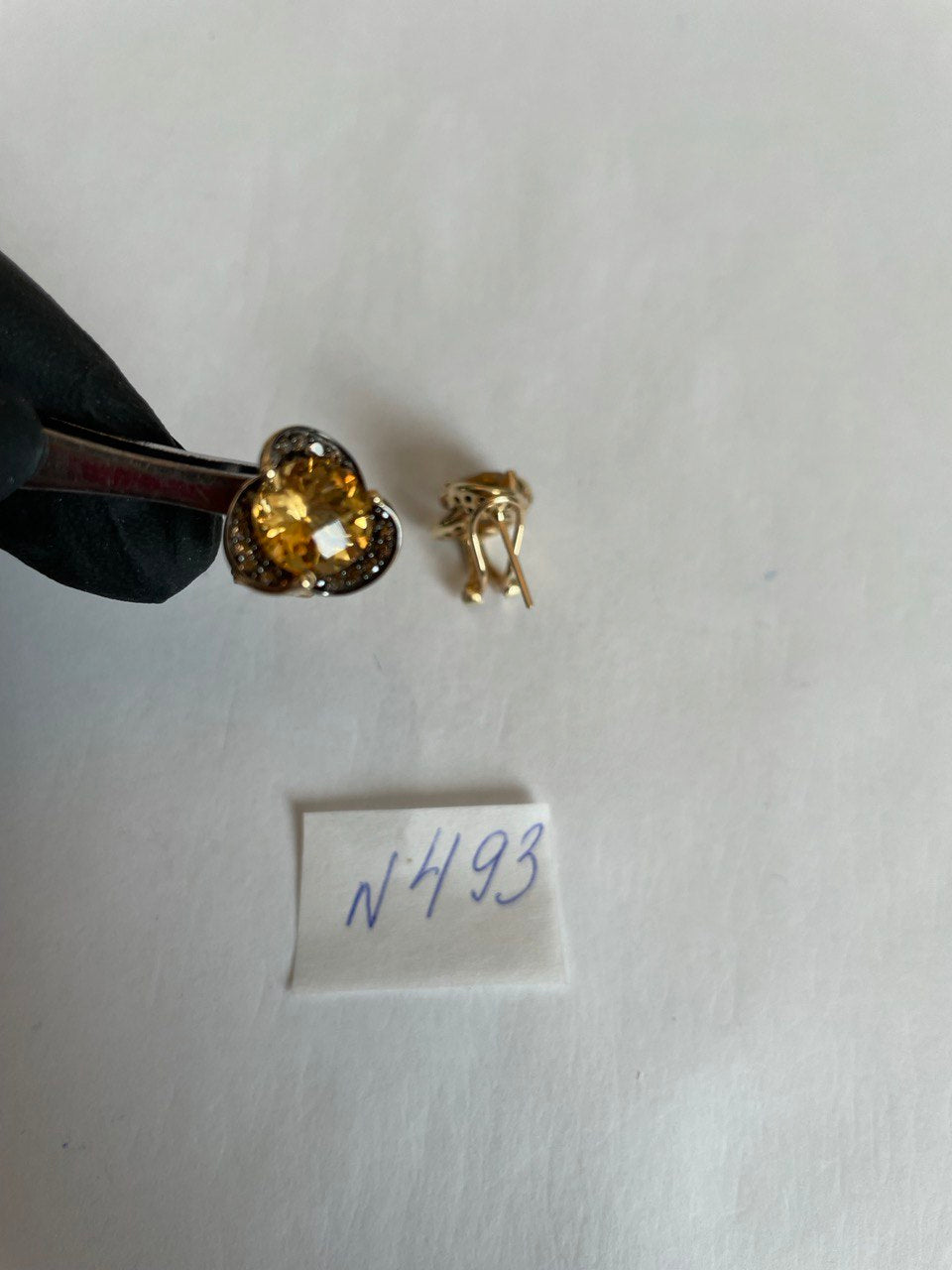 Amber Orange Citrine Diamond Pave Set Flower Floral 14K Yellow Gold Earrings