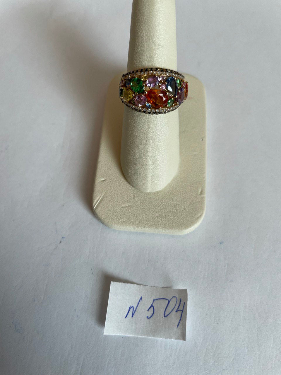 Multicolor Rainbow Sapphires Diamond 14K Yellow Gold Statement Dome Cluster Ring