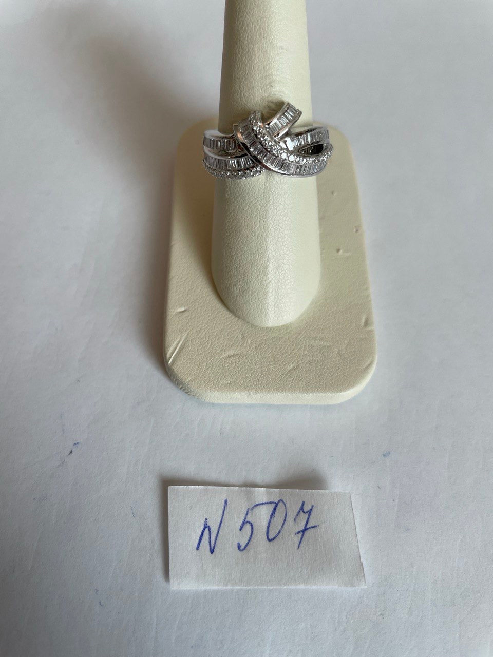 Diamond Baguette Channel Set Twist Waves 14K White Gold Statement Ring