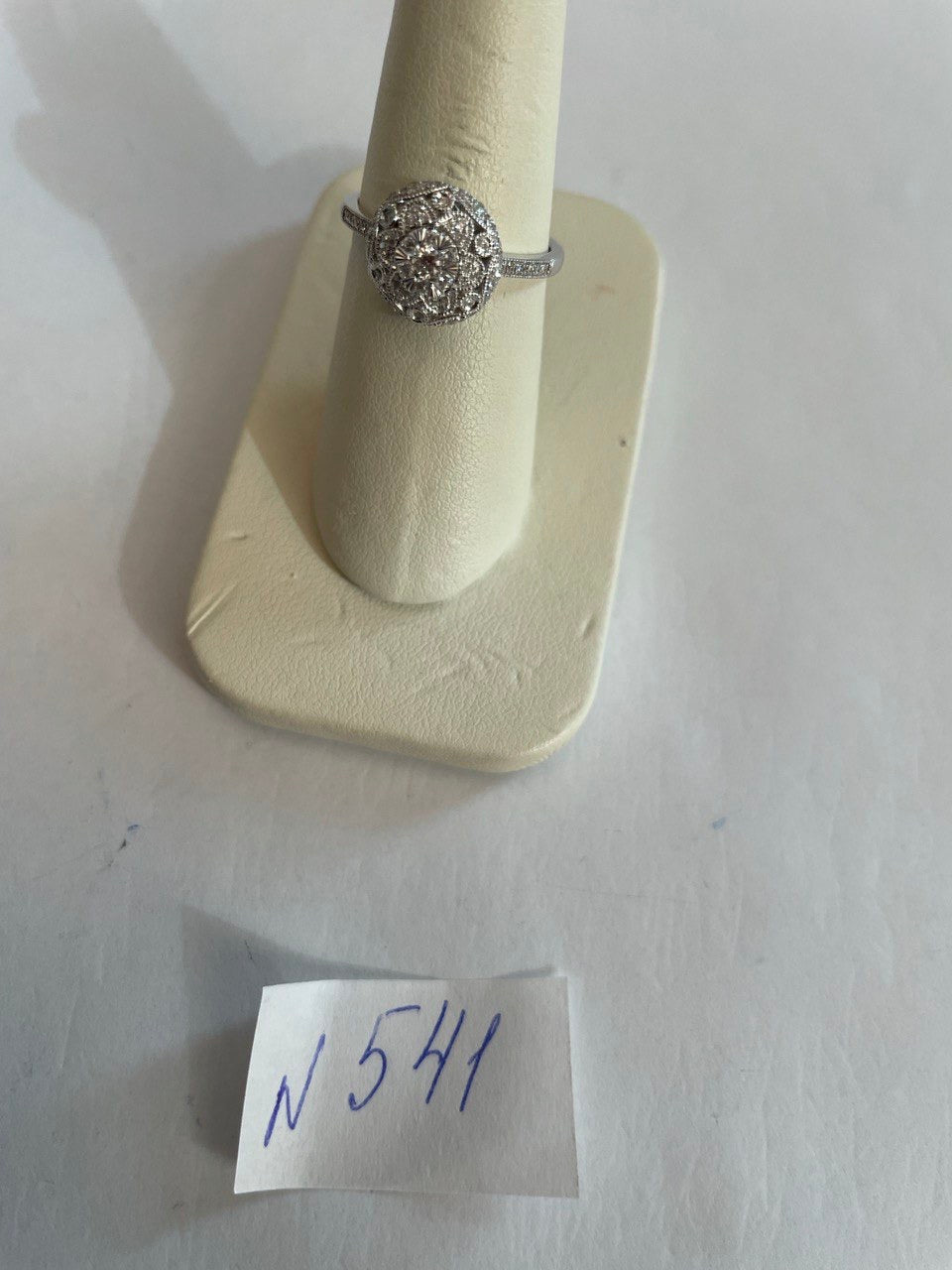 Classic Dainty Round Shape White Diamond Halo Pave 14K White Gold Promise Ring