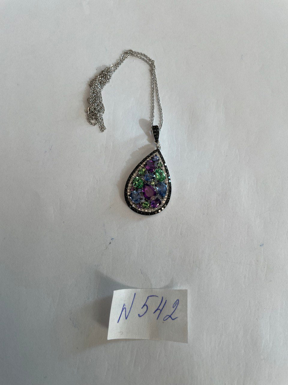 Purple Amethyst Blue Sapphire Green Tsavorite Diamonds Gold Pendant Necklace
