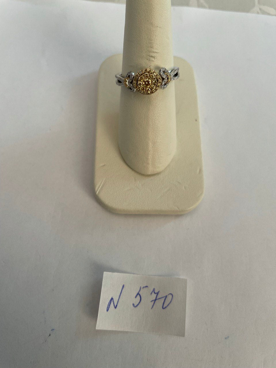 Yellow Diamond Pave Set Halo 14K White Gold Diamond Statement Ring