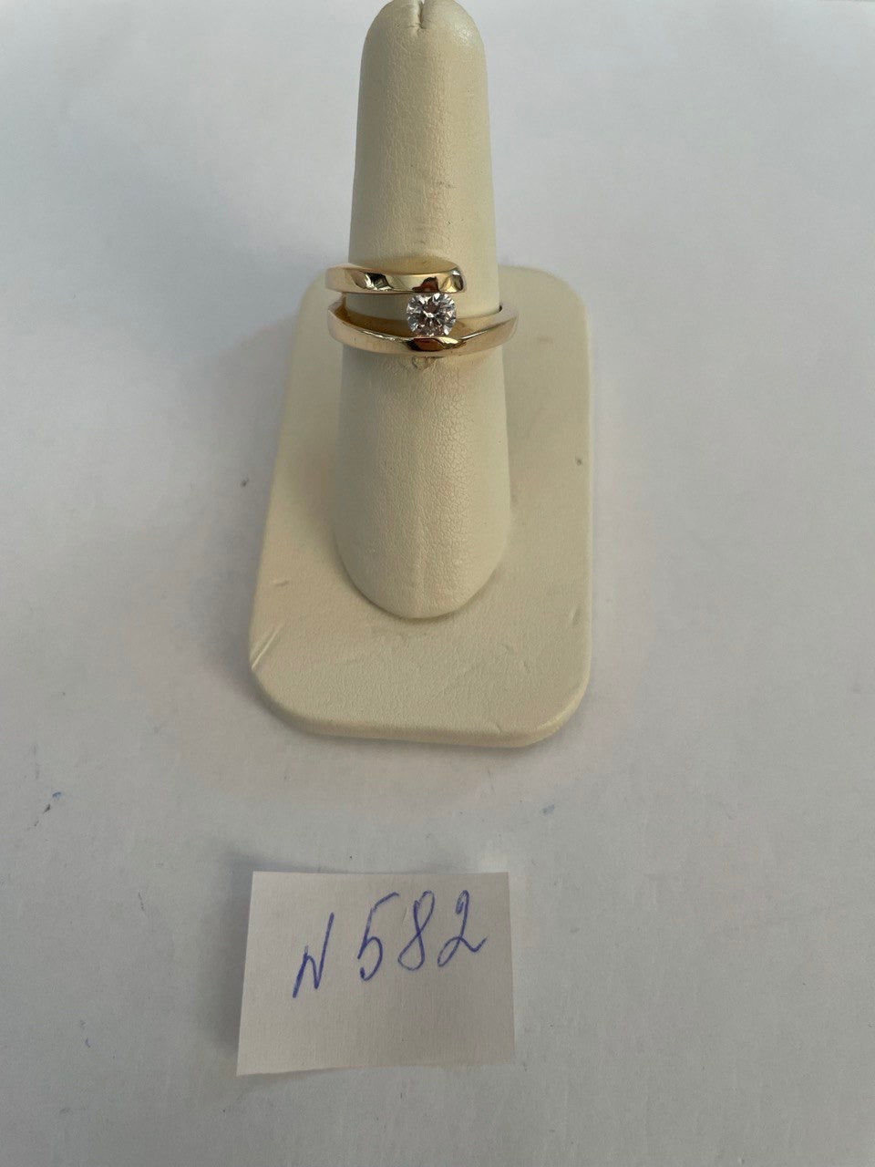 Unique Round Diamond Tension Set Flush Set Bypass 14K Yellow Gold Statement Ring