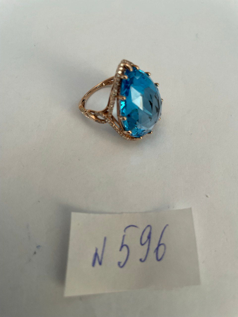 Pear Teardrop Shape Swiss Blue Topaz Diamond Halo Yellow Statement Spire Ring