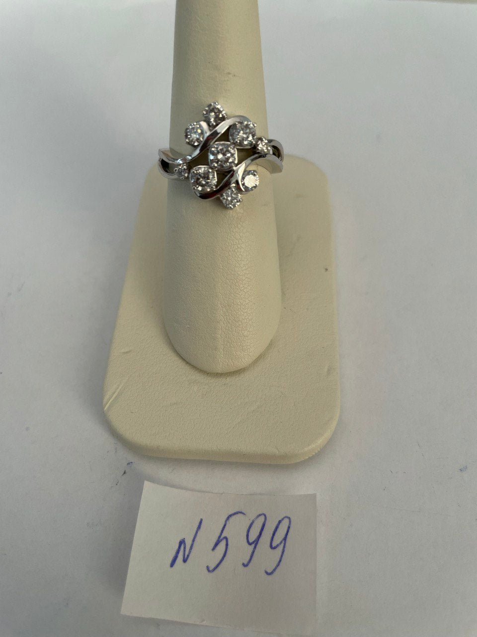 Floral Flower Bouquet White Diamonds 14K White Gold Statement Cocktail Ring