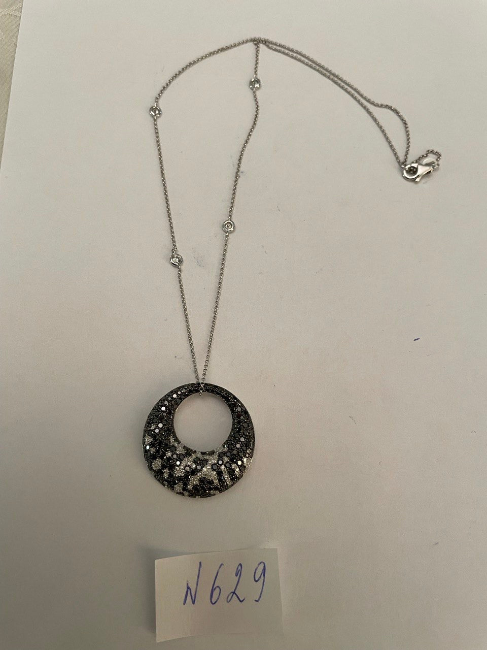 Black & White Zebra Diamonds Pave Set Moon Night Sky White Gold Pendant Neckace