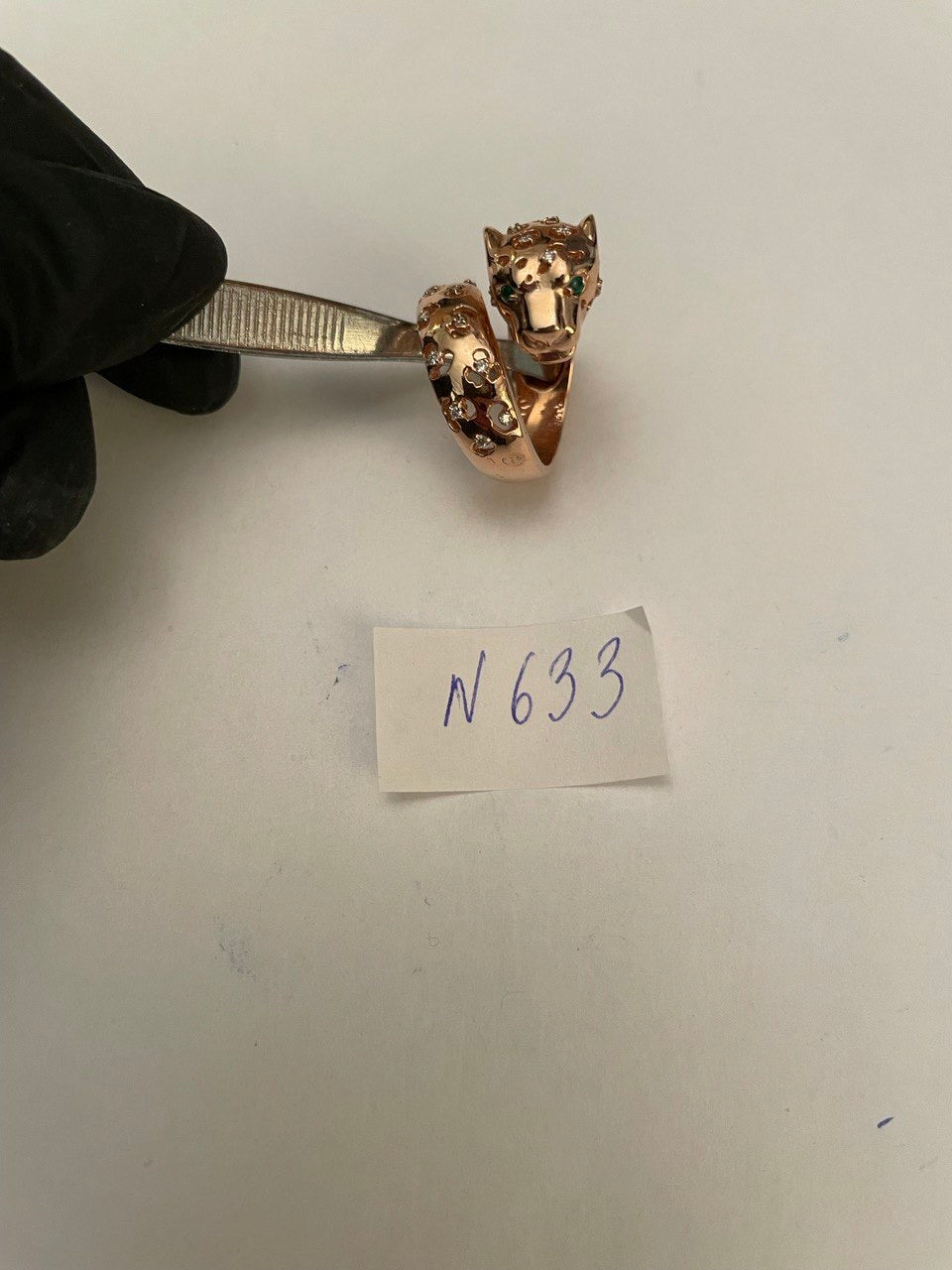 Leopard Jaguar Panther Lion Diamond Emerald 14K Rose Gold Statement Animal Ring