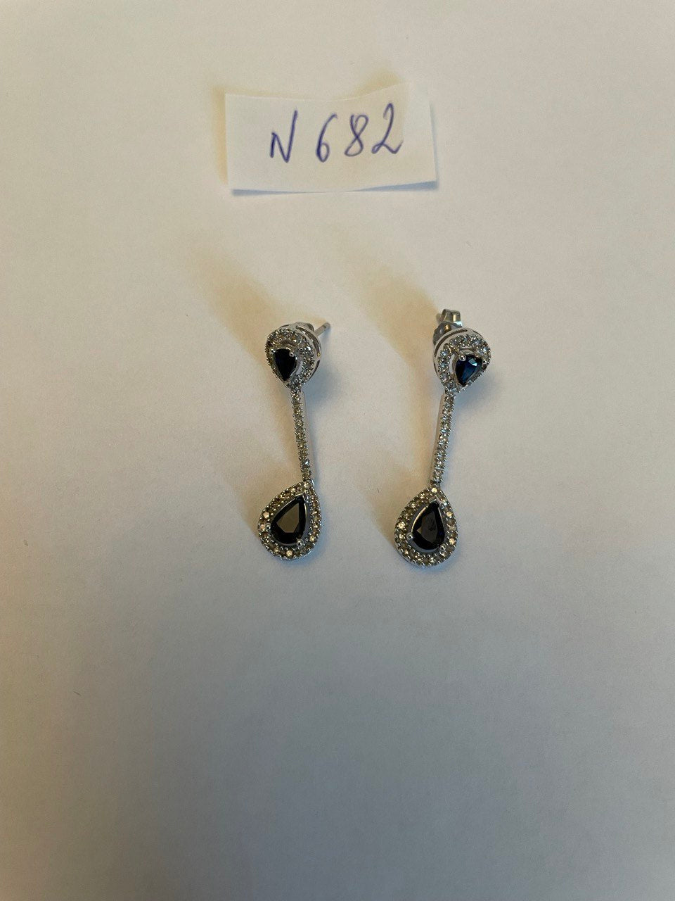 Pear Teardrop Shape Blue Sapphire Diamond Halo 14K White Gold Drop Earrings