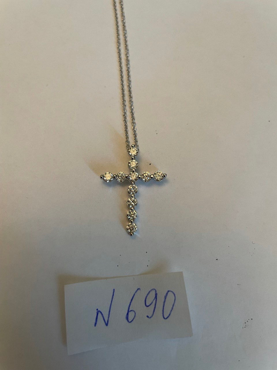 Diamond Brilliant Christian Cross 14K White Gold Pendant Chain Necklace