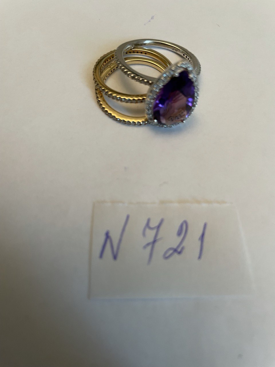 Pear Teardrop Shape Purple Violet Amethyst Diamond Halo 14K Gold Multiband Ring