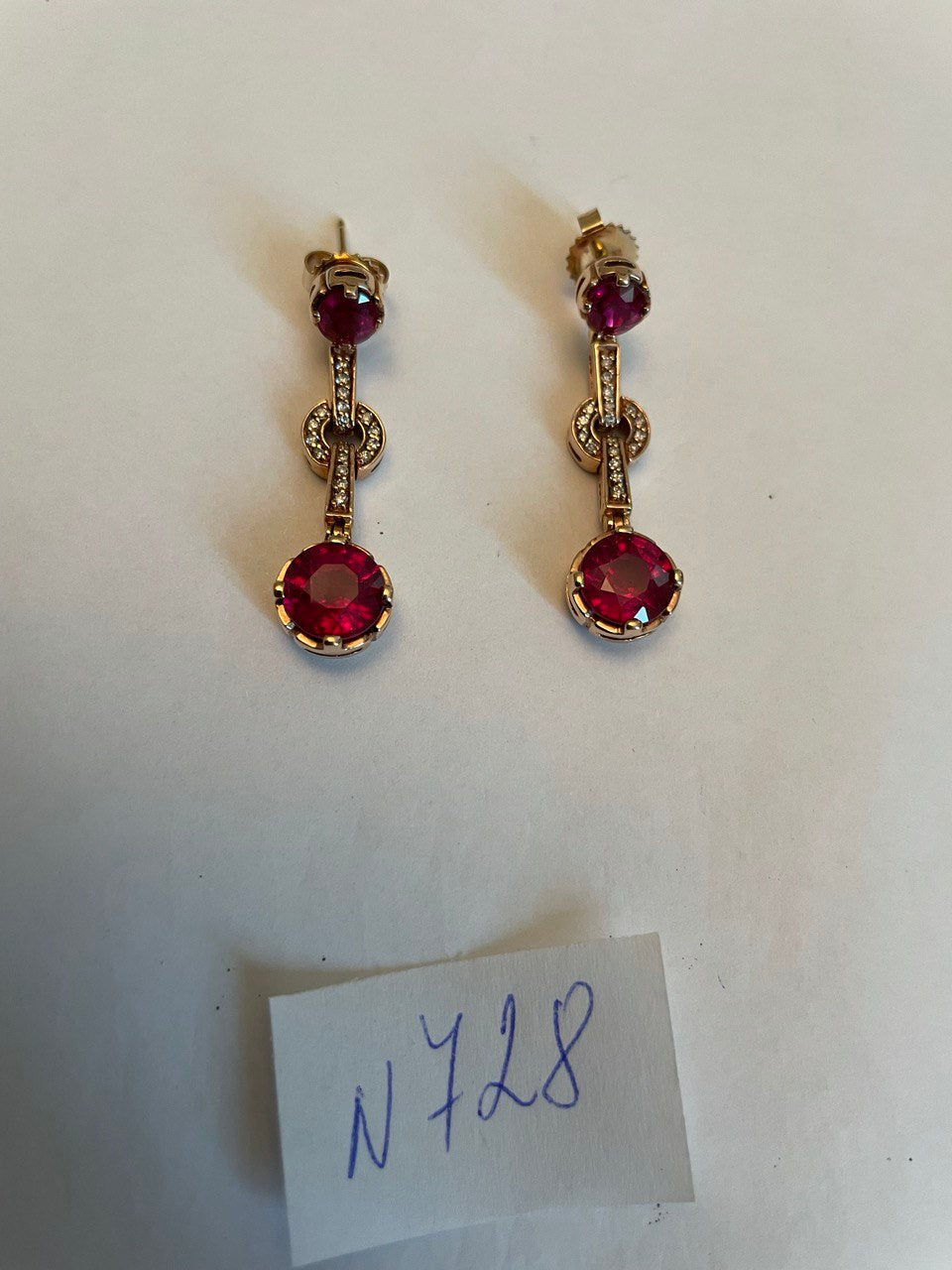 Round Red Pink Ruby Diamond 14K Rose Gold Statement Drop Dangle Earrings