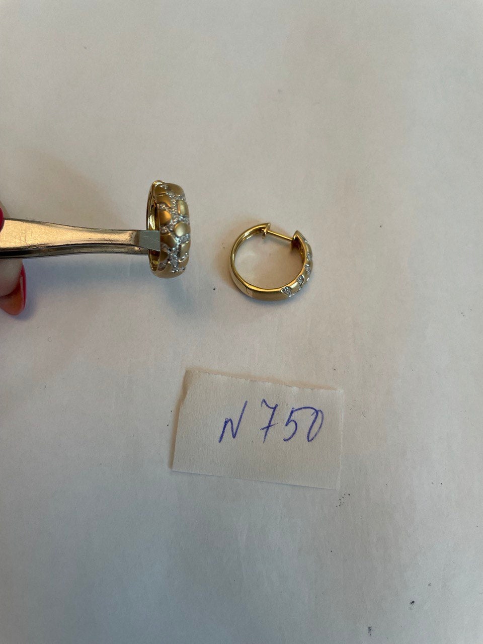 Hammered Diamonds Pave Set 14K Yellow Gold Huggie Hoops Earrings