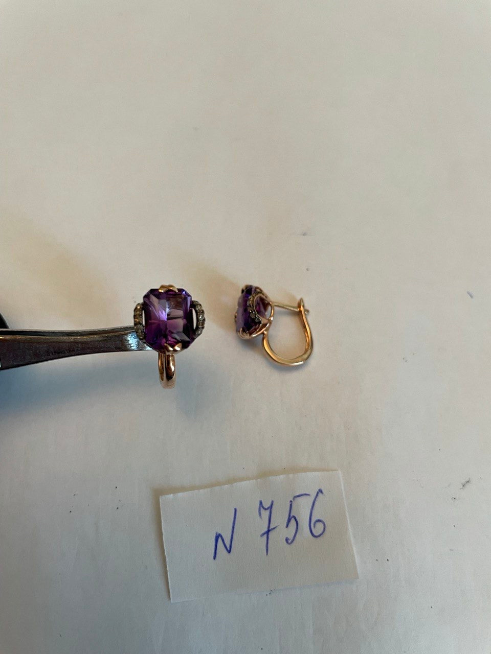 Radiant Shape Purple Violet Amethyst Diamond Bow 14K Rose Gold Stud Earrings