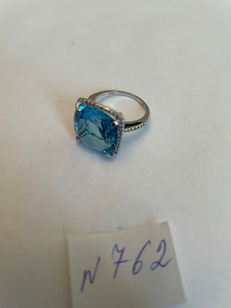 Cushion Shape Swiss Blue Topaz Diamond Halo 14K White Gold Cocktail Ring