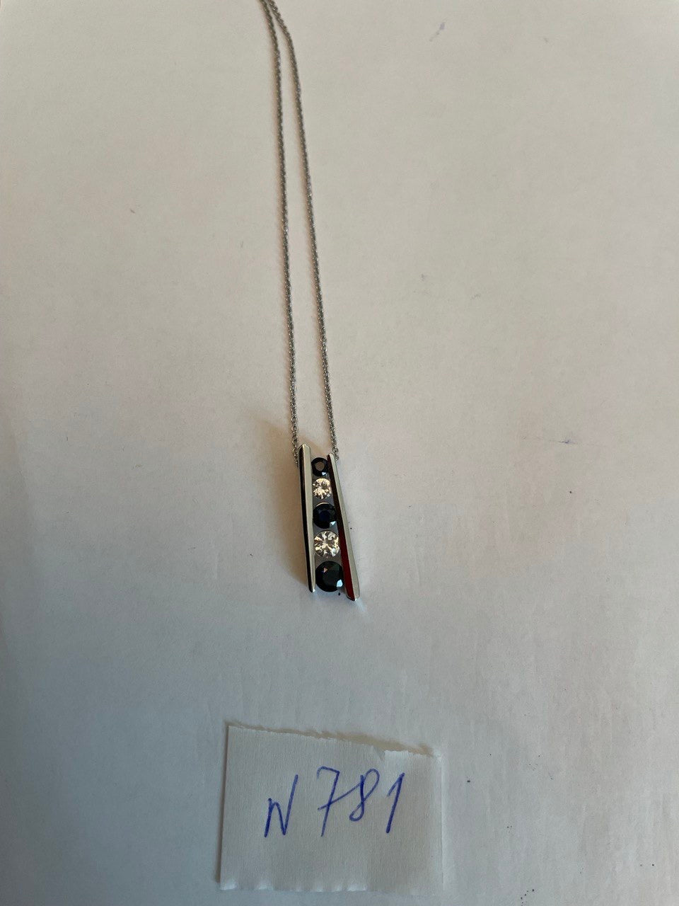 Round Blue Sapphire & Diamonds Tension Set 14K White Gold Pendant Necklace
